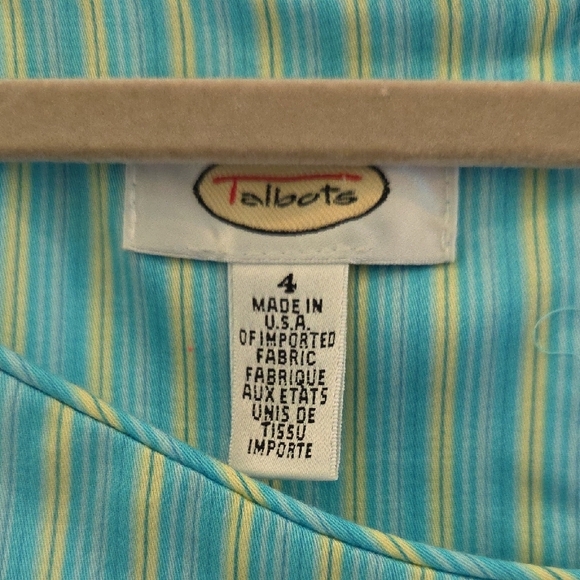 Talbots Striped Mini Dress Made in The USA Aqua 100% Cotton Women's Size 4 - Picture 2 of 10